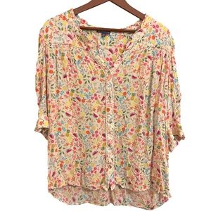 Anthropology Democracy Fruit Floral Print 3/4 Sleeve Button Down Blouse - XL